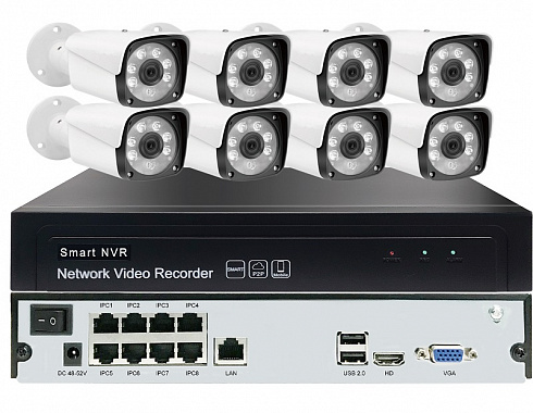 HTV-IP-2MP8CH-KIT — 2 Мп комплект IP видеонаблюдения на 8 уличных камеры SMART