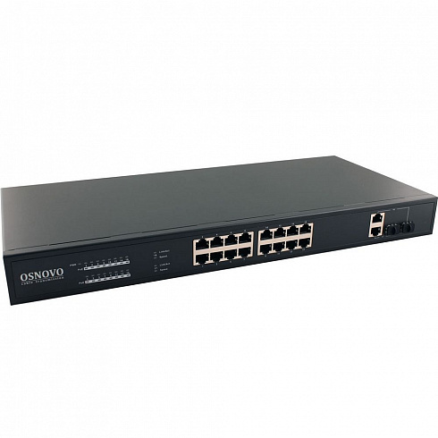 16-портовый неуправляемый PoE коммутатор OSNOVO SW-61622/B (270W) Fast Ethernet