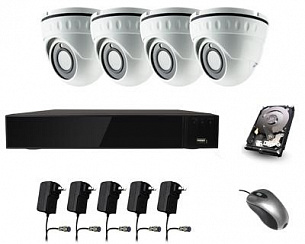HTV-PLC-D2104KIT — комплект PLC видеонаблюдения на 4 купольные камеры 2 Мп