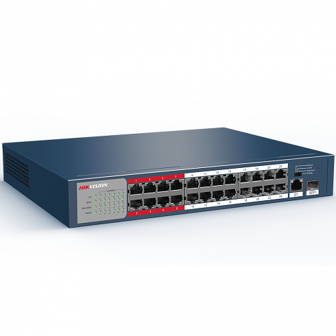 Неуправляемый Fast Ethernet PoE-коммутатор Hikvision DS-3E0326P-E/M, 24 PoE, 1 Uplink, 1 SFP